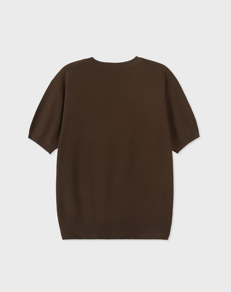WORK ON BODY OFF Cool Bamboo Semi-Overfit Round Neck Short Sleeve Knit [Brown]