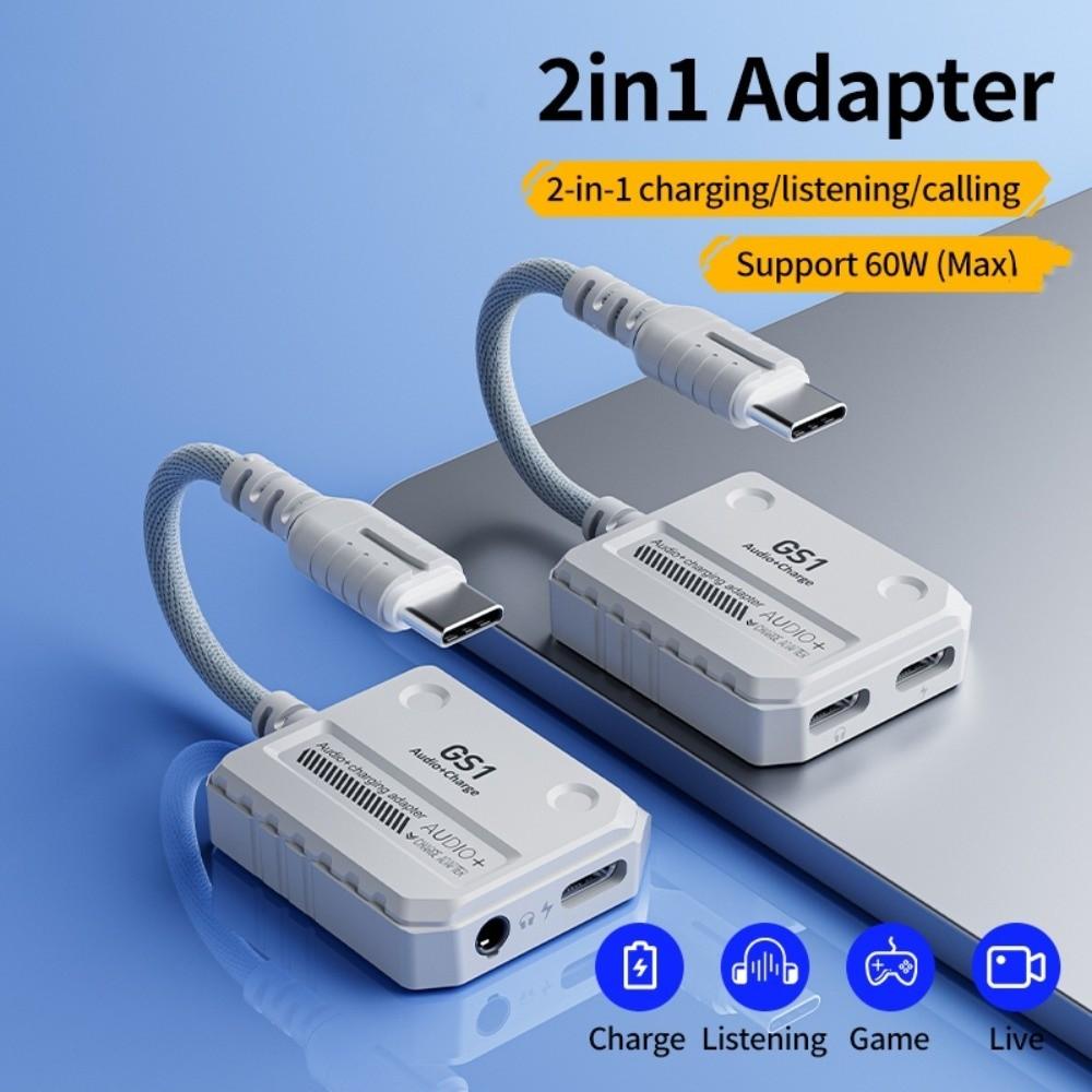 Type-C Interface 2 in 1 USB C Adapter 3.5MM Audio Adapter  Digital Accessories