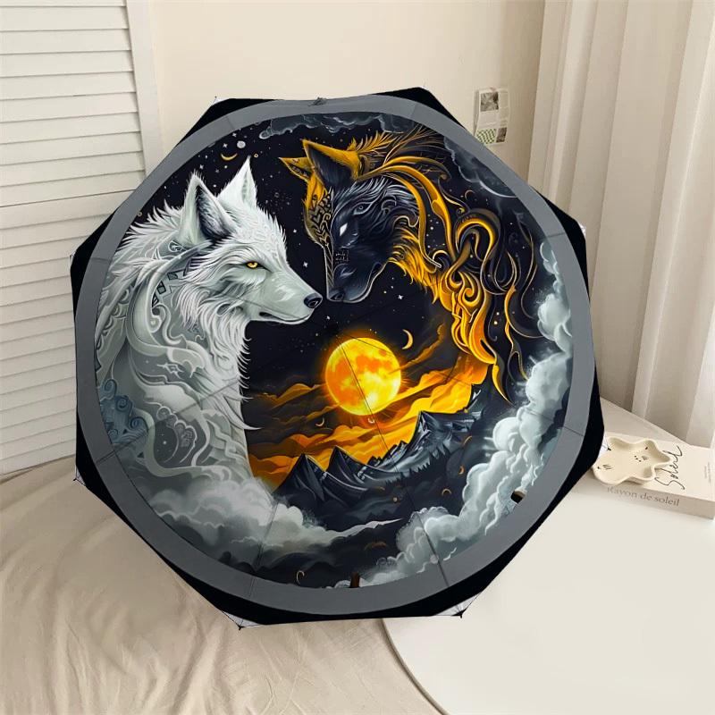 

1PC Wolf Moon Automatic Open/Close Umbrella with Windproof, 8-Rib Sturdy Canopy, Durable Ribs, Fashionable Design, 1300a