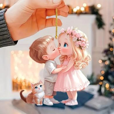 Couple Lover Pendant Boy Girl Kiss Hanging Pendant 2D Acrylic Keychain Car Interior Decoration Backpack