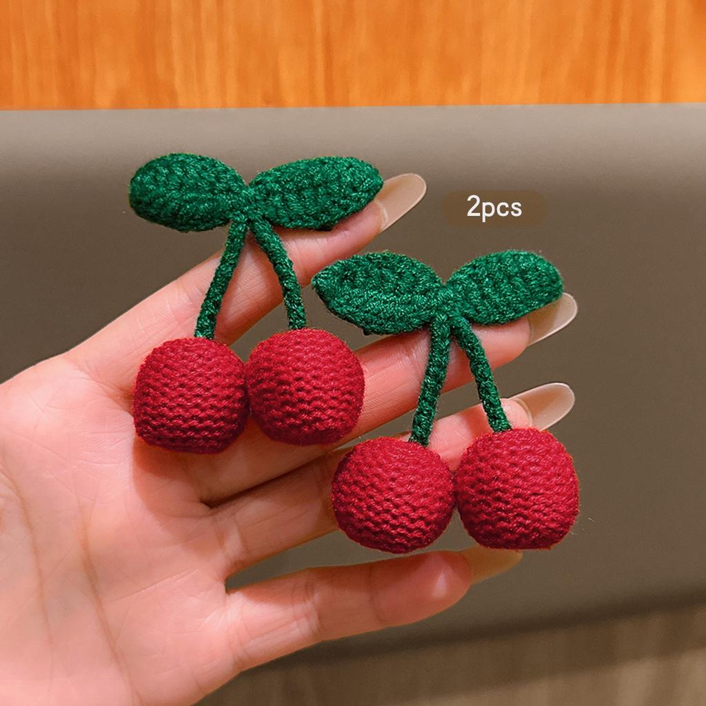 2 knitted red cherry sweet versatile hair clips suitable for daily hair accessories