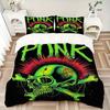3pcs Punk Skull with Mohawk Bedding Set - Includes One Quilt Cover and Two Pillowcases (No Core) - Punk Rock Decor for Bedroom and Guest Roo