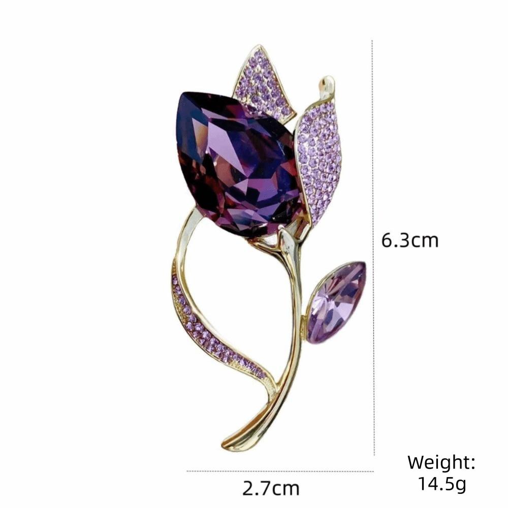 Luxury Lapel Pins Crystal Clothes Suit Accessories New Tulip Flower Brooch  For Women
