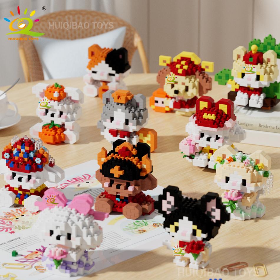 MINI Working Cat Pet Dog Micro Model Building Block Set Kids City Cartoon Animal Diamond Bricks Educational Toys Adult