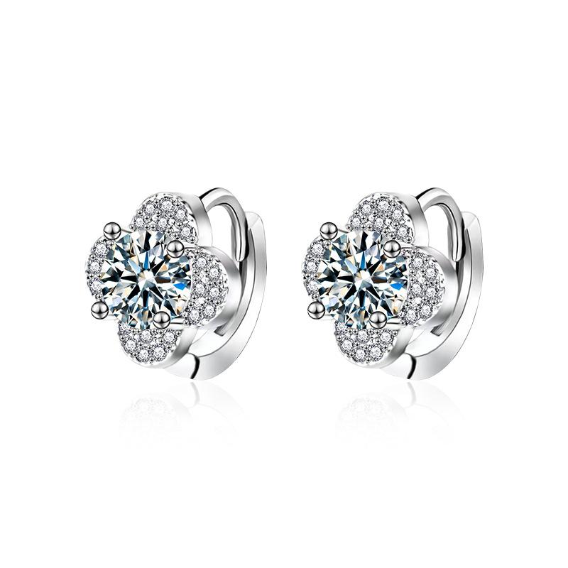 

1Ct D-Color Moissanite Clover Earrings in S925 Silver - Elegant Four-Leaf Jewelry for Women 0.5ct 0.5ct белого золота