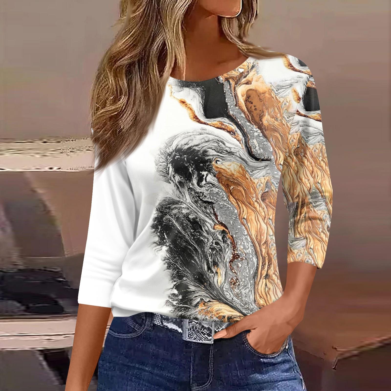 

Женская модная повседневная свободная футболка с круглым вырезом и рукавами 3/4 с принтом, женский топ XL