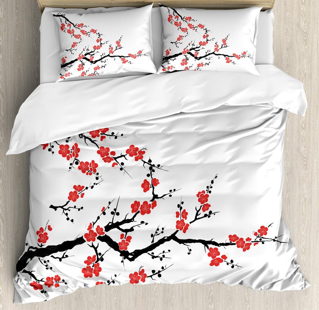Comforter Plum Blossom Flower Floral Comforter For Kids Teens Women Butterfly Branches Ink Style Warm And Comfortable