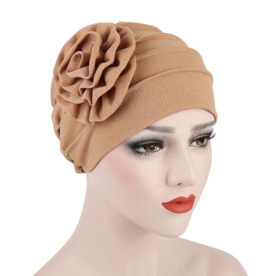 Turban Hat Stretchy Breathable Solid Color Women Side Flower Beanie Cap Headwear Hair Accessories