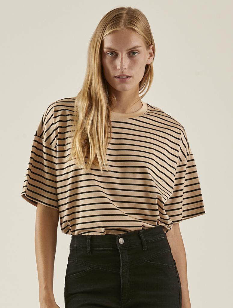 YJACK W_Stripe Oversized Short Sleeve T-Shirt (180Gsm) Ljt1173S