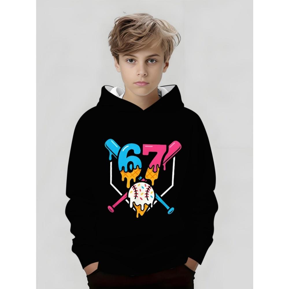 Huiteng1 Meme 67 Patroon Hoodie voor Jongen Casual Ronde Hals Korte Mouwen Hoodie Comfortabel Trendy Street Lange Mouw Kinderkleding 140