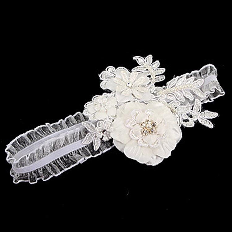 European Style White Pearl Rhinestone Flower Bridal Garter