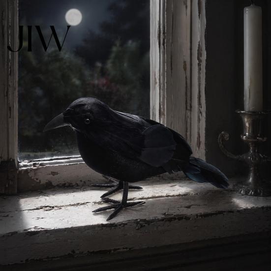 Creepy Bird Prop for Parties Realistic Crows Figurine, Lifelike Feathered Raven Statue Haunted House, Scary Mystery Atmosphere Halloween Party Props,