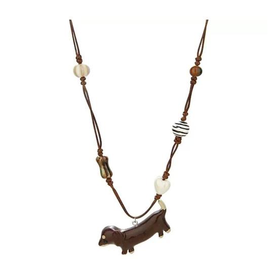 Dachshund Pendant Necklace Ceramic Mini Dog Charm Necklace Girls Retro Necklace Gift for Dog Lovers Birthday Anniversary