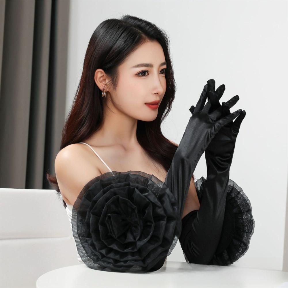 Black Long Gloves Breathable Mittens Fashion Etiquette Gloves Evening Party