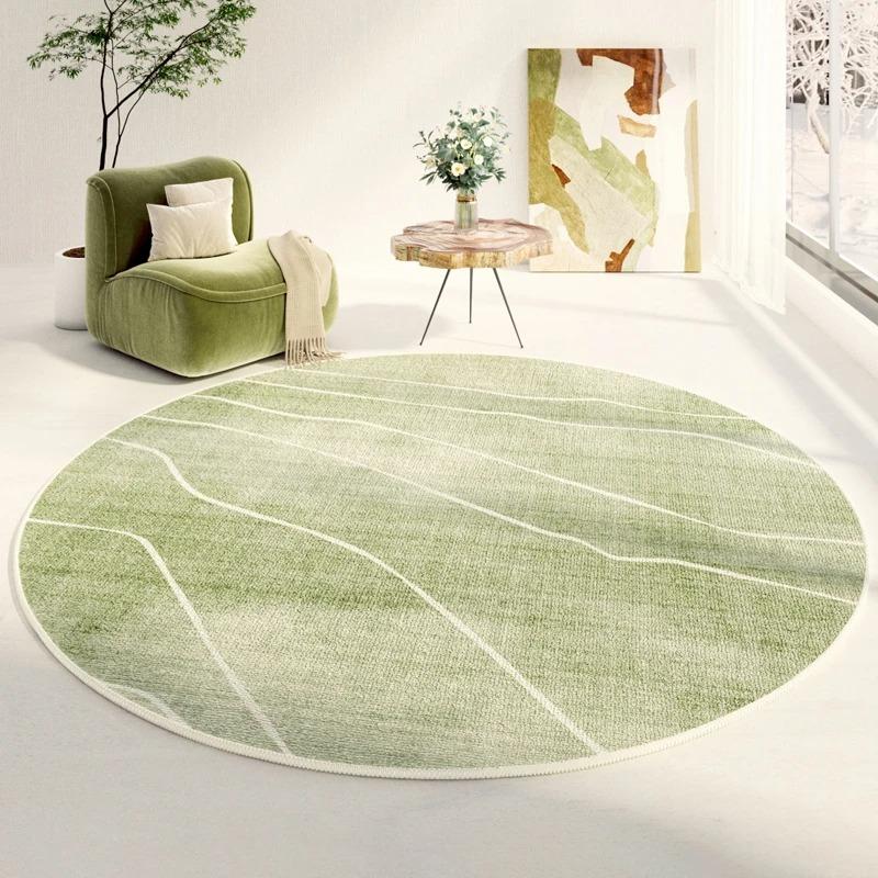Green Round Living Room Carpet Abstract Line Art Style Fresh and Minimalist Home Decorative Carpet Floor Mat Stain-Resistant