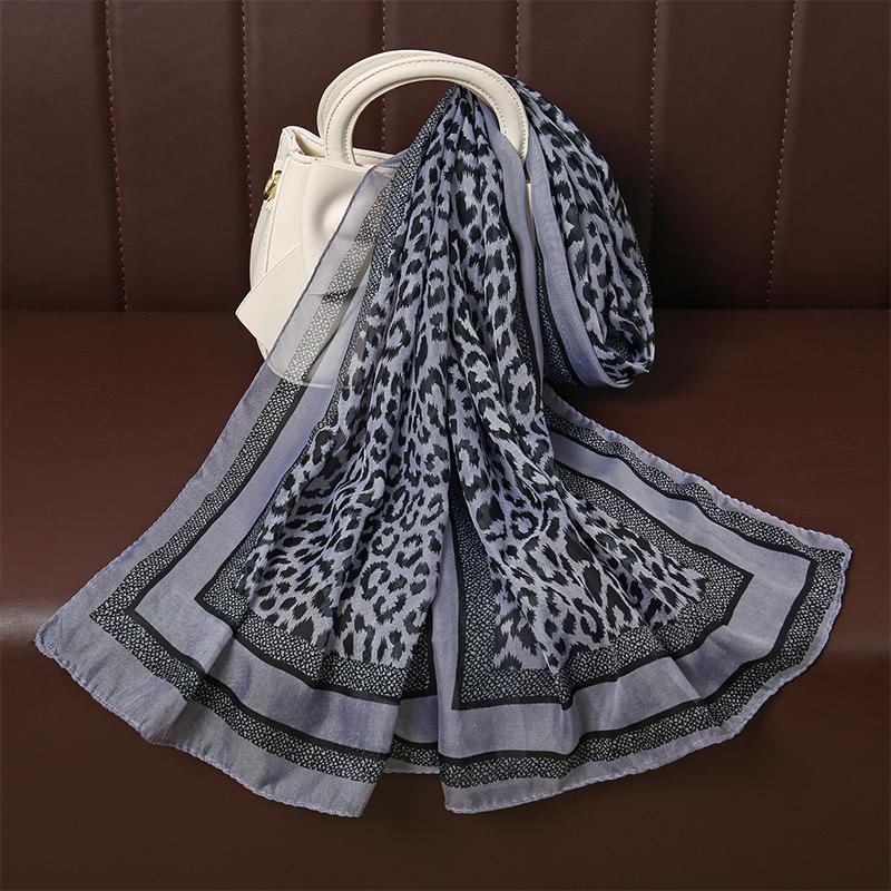 

50X160cm Echarpe Fine En Mousseline De Soie Imprimee Leopard Pour Femmes Musulmanes, Chales Hijab, Enveloppes Respirantes One Size