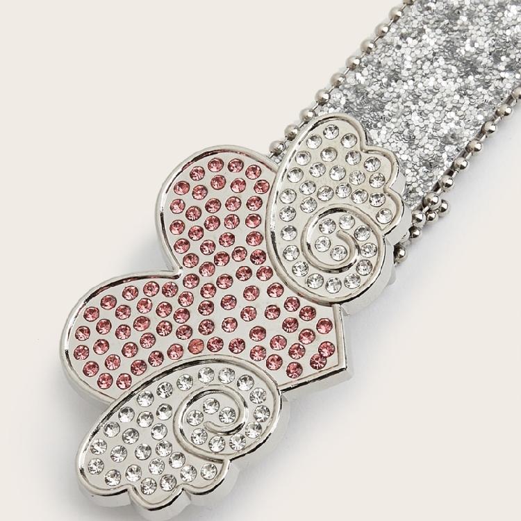 Adjust Belt with Heart&Wing Buckle for Girl Full Sequins Belt for Jeans Cowgirl