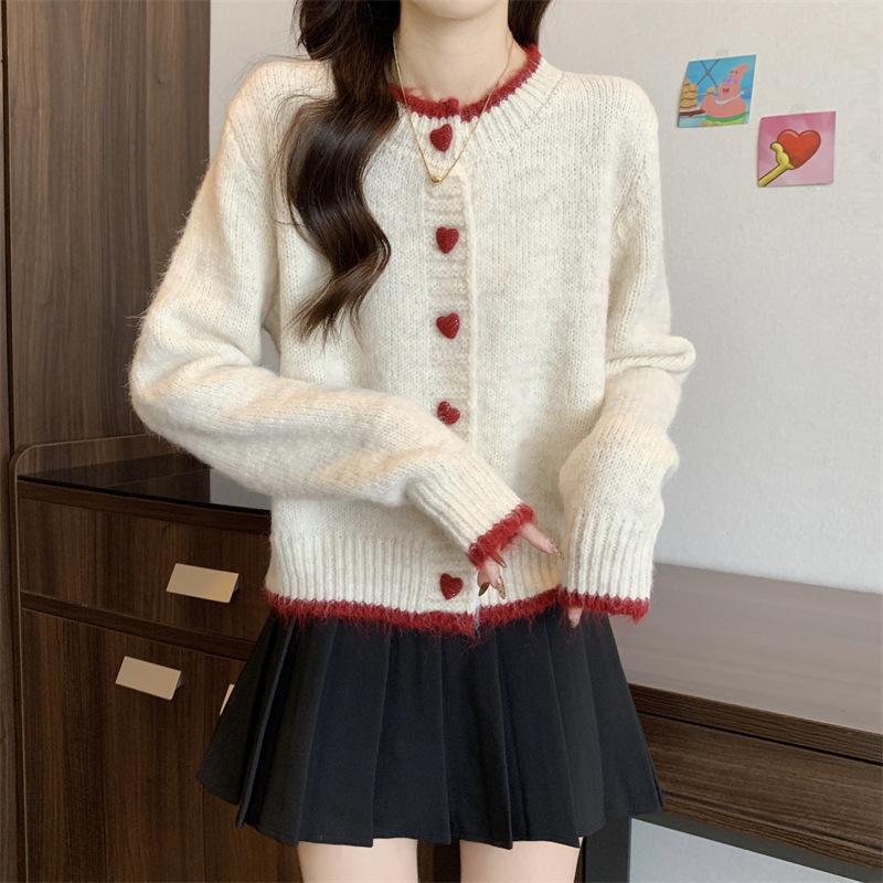 Women's Love Button Knitted Cardigan Sweater Early Autumn Sweater Soft Knitted