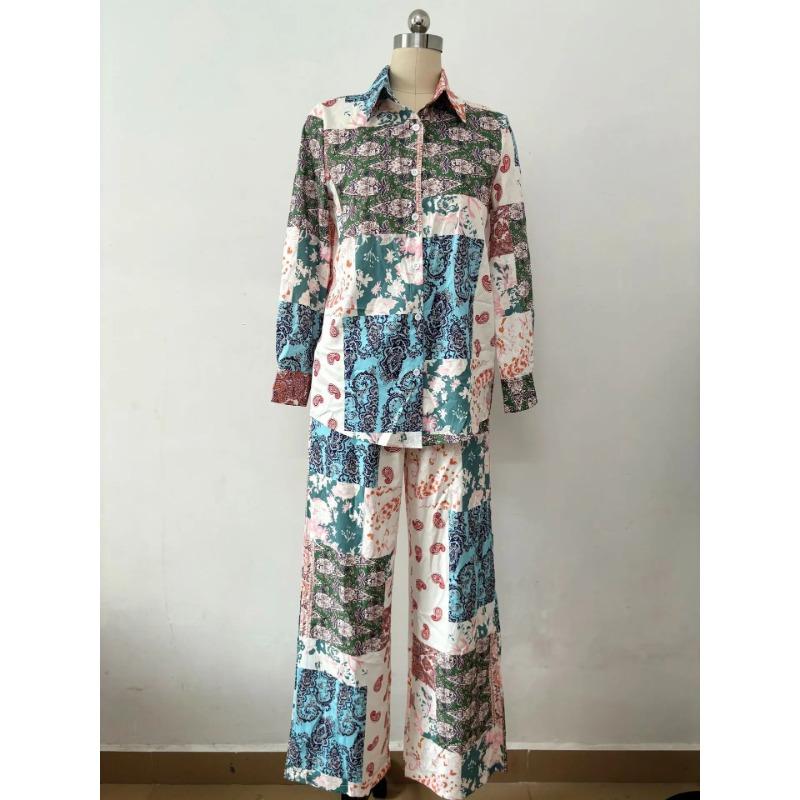 

Шикарная свободная домашняя одежда, женский комплект из 2 предметов, повседневная рубашка с длинным рукавом и пуговицами, прямые брюки с высокой талией, пижамный комплект XL