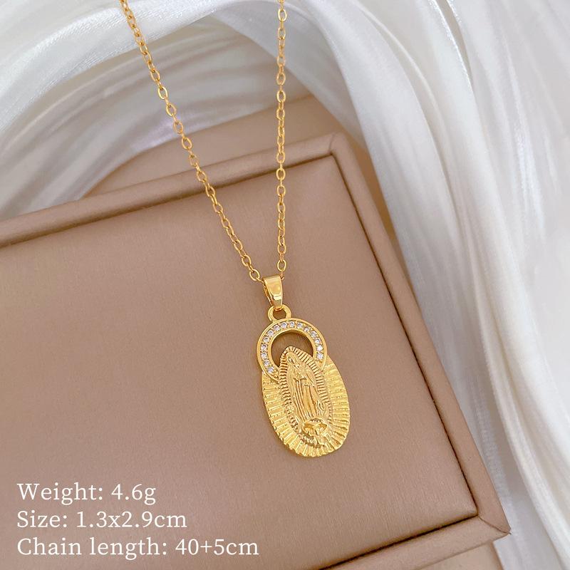 Foreign Trade Portrait Copper Micro-Inlaid Necklace Combination Female Real Gold Electroplated Exquisite Collarbone Chain