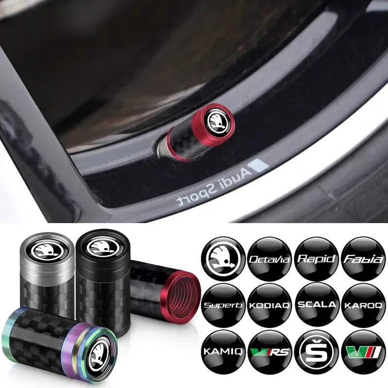 4 ks Karbonové Krytky Ventilků Pneumatik Kol Auta Dekorace Auta Pro Skoda S VRS VII Rapid Fabia Kamiq Octavia Scala A7 Superb