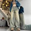 Jeans da Moda Confortáveis Vintage Lavados Velhos de Perna Larga Femininos Cintura Alta Skinny Soltos Retos Bainha Desfiada Calças Jeans Femininas Calças Jeans Longas