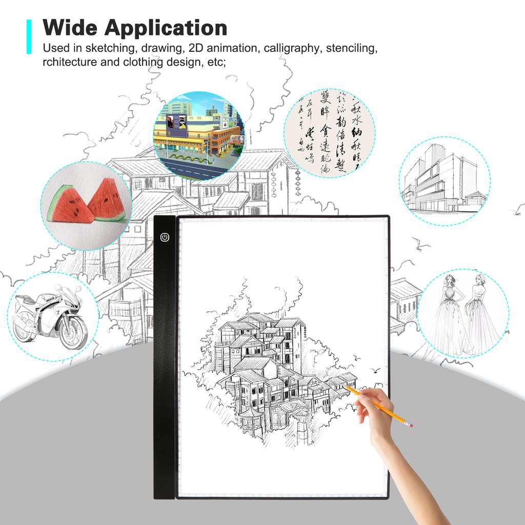 A3 LED Tracing Light Box Pad Grafiktablett 4 mm ultradünnes Zeichenbrett Copyboard 3 Stufen Dimmen