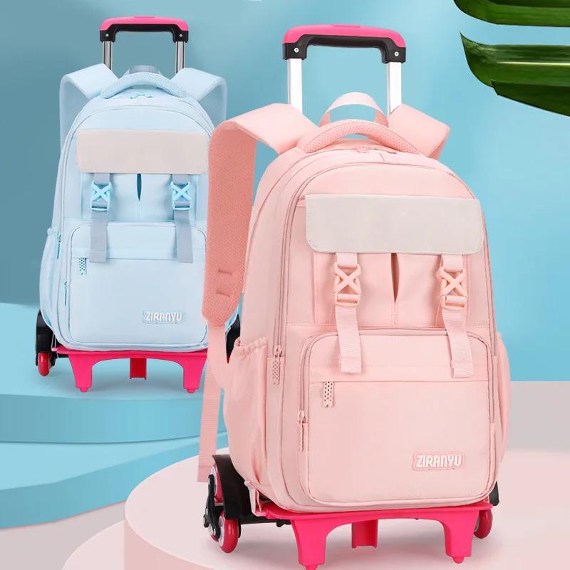Zaino per Bambini e Ragazze Borsa da Scuola con Ruote Zaino Trolley Carino Zaino Scolastico Zaino con Ruote Portadocumenti