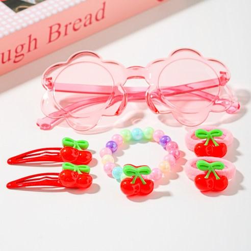 Sweet Cherry Kids Fashion Accessory Set Glasses Bracelet Hair Clips & Hair Ties 6 Pcs