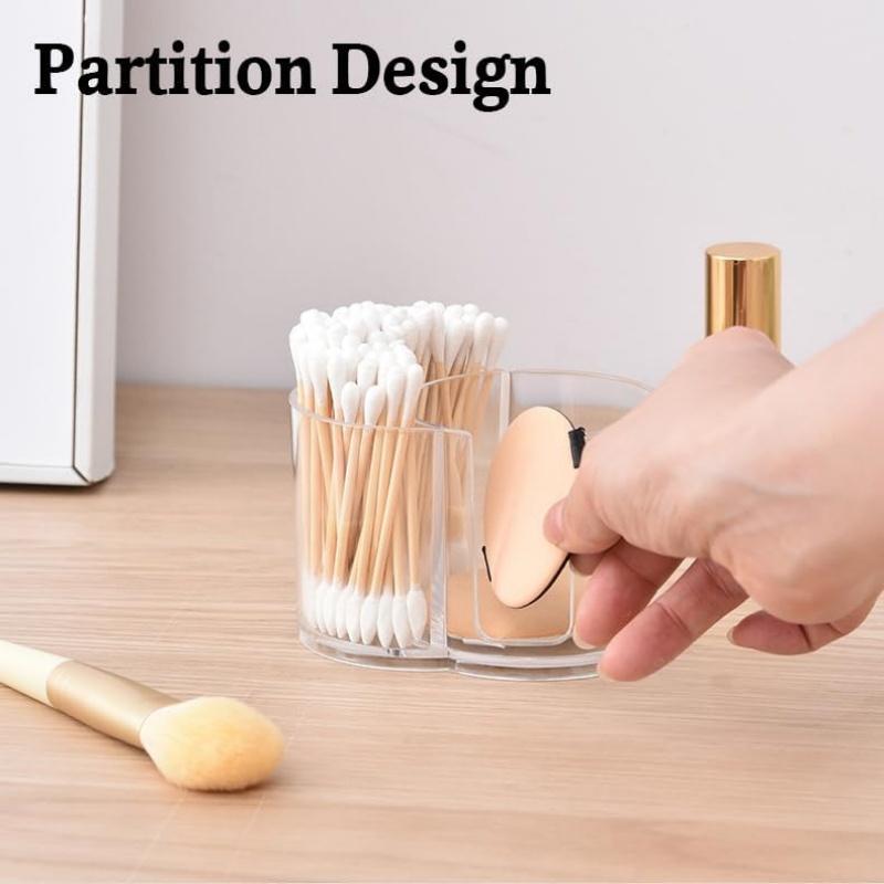 2-In-1 Cotton Swab Storage Box Acrylic Makeup Organizer Cotton Pad Holder Double Hole Circular Dispenser Cosmetic Organization
