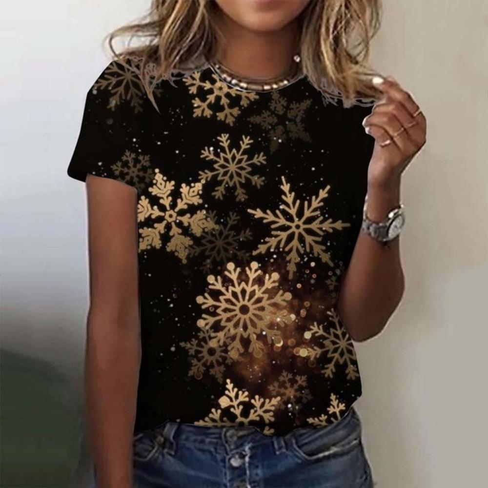 Sommermode Schneeflocke 3D-Druck T-Shirts Damen Streetwear Lässig Neu Y2k Kurzarm T-Shirt Rundhals Tees Tops Kleidung