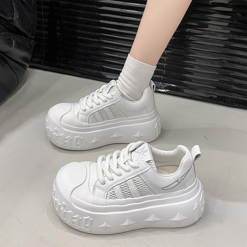 Thick-soled Big-headed Little White Shoes Women's 2025 New Casual Mesh Fashion Muffin Shoes Versatile Inner Height-increasing Bread Shoes
