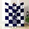 Blue and White Checkerboard Background with a Cockerel On a Football Motif. for All Seasons Blanket Lunch Break Throw Gift