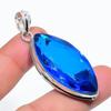 Lab Created Tanzanite Quartz Pendant 2.3" Silver Tone Marquise Cut Gemstone Gift