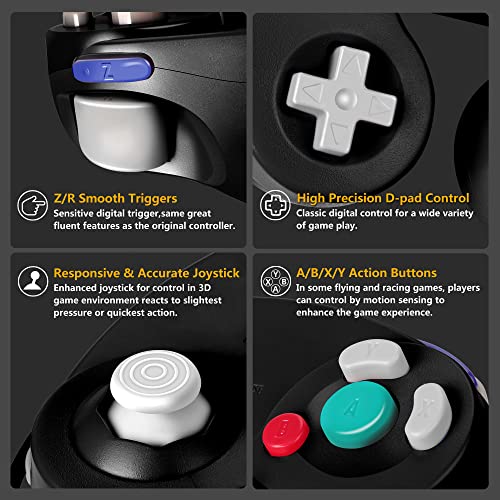 Controle FIOTOK para GameCube, Controle Clássico com Fio para Wii e Nintendo GameCube (Preto)
