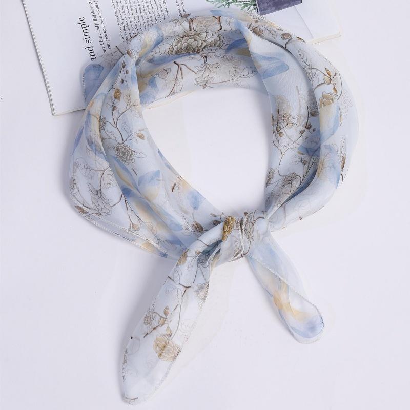 Solid Color Silk Square Scarf Spring and Autumn Thin Mulberry Silk Scarf for Women's Summer Sun Protection Gauze Scarf Versatile Neck Protection Scarf
