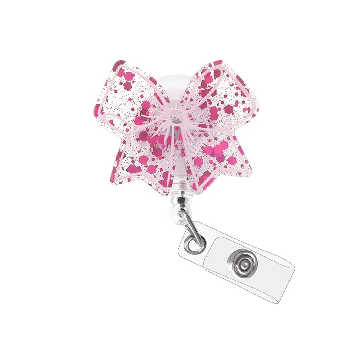

Telescopic Badge Buckle Rotating Name Tag Clip Acrylic Bow Badge Holder Lightweight Doctor Nurse Badge Clip For School