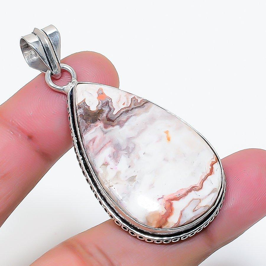 Natural Laguna Lace Agate Gemstone 925 Sterling Silver Pendant 2.05  AP-15682