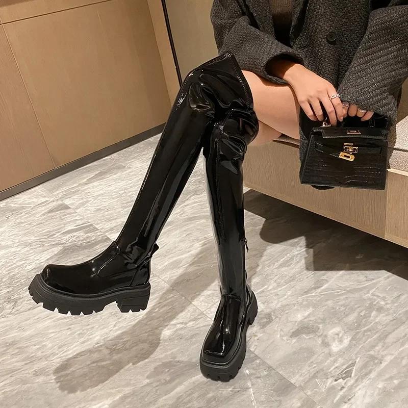 Autumn Zipper Modern Boots  Over-the-Knee Square Toe Ladies Shoes 2024 Hot Sale Solid Fashion Platform Water Women's Boots