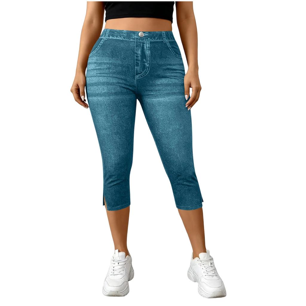 Pantaloni Capri da Donna in Denim Elasticizzato Vita Media Vestibilità Slim Jeans Corti con Classico Design a Cinque Tasche per l'Uso Quotidiano