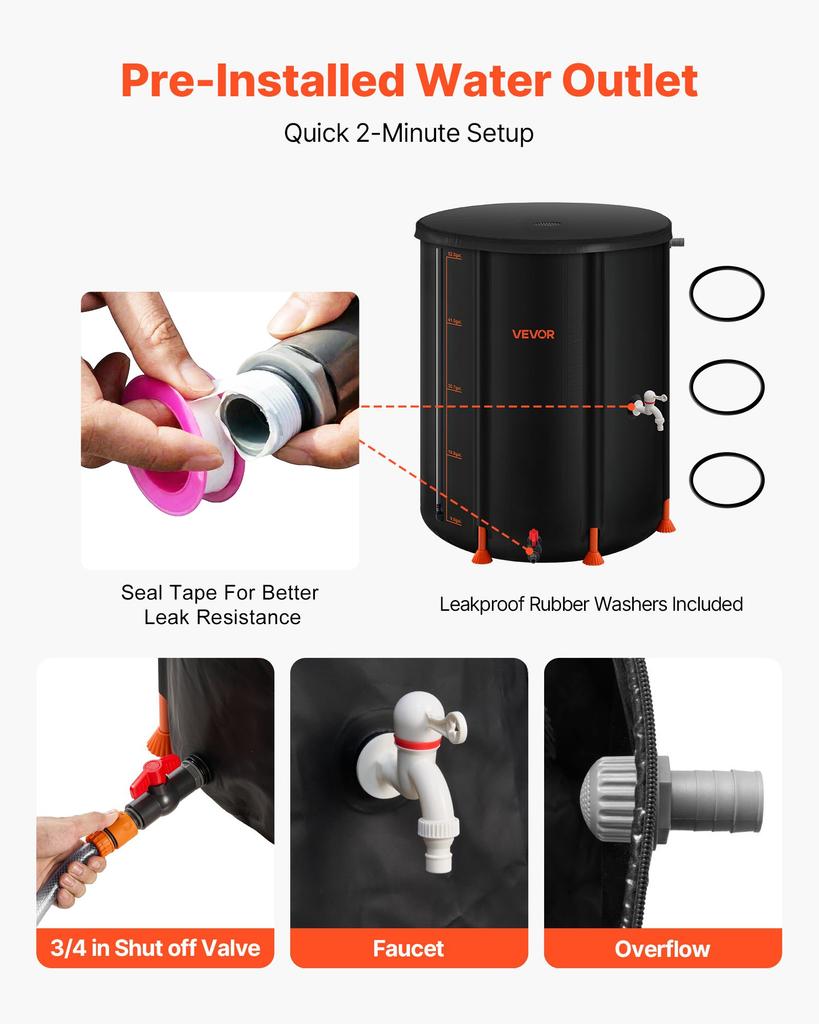 VEVOR Collapsible Rain Barrel, 201 L Portable Rain Water Collection Barrel, 1000D PVC Rainwater Collection System