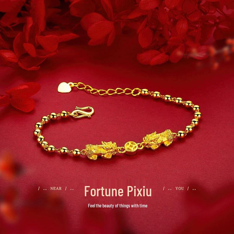 Gold-Plated Pixiu Beaded Bracelet: Luxurious Light Gold Jewelry for Women