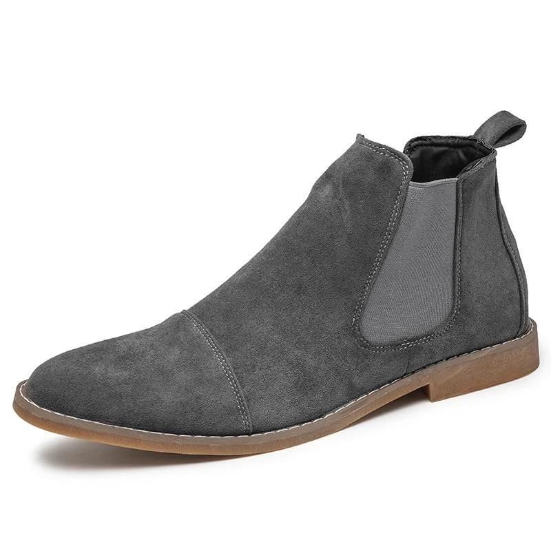 

Brown Chelsea Boots Men British Style High Top Suede Leather Shoes for Men Lace-up Pointed Toe Design Men s Ankle Boots Zapatos 39