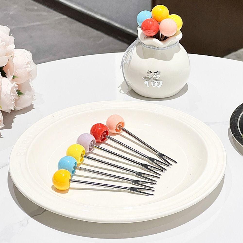 Rustproof Fu Bag-shaped Fruit Fork Set Anti-scald Blessing Bag Fruit Fork Storage Set Household