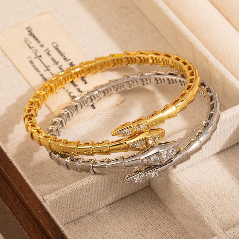 High version head and tail drill snake bone spring bracelet women's spring open bracelet 18K gold bracelet