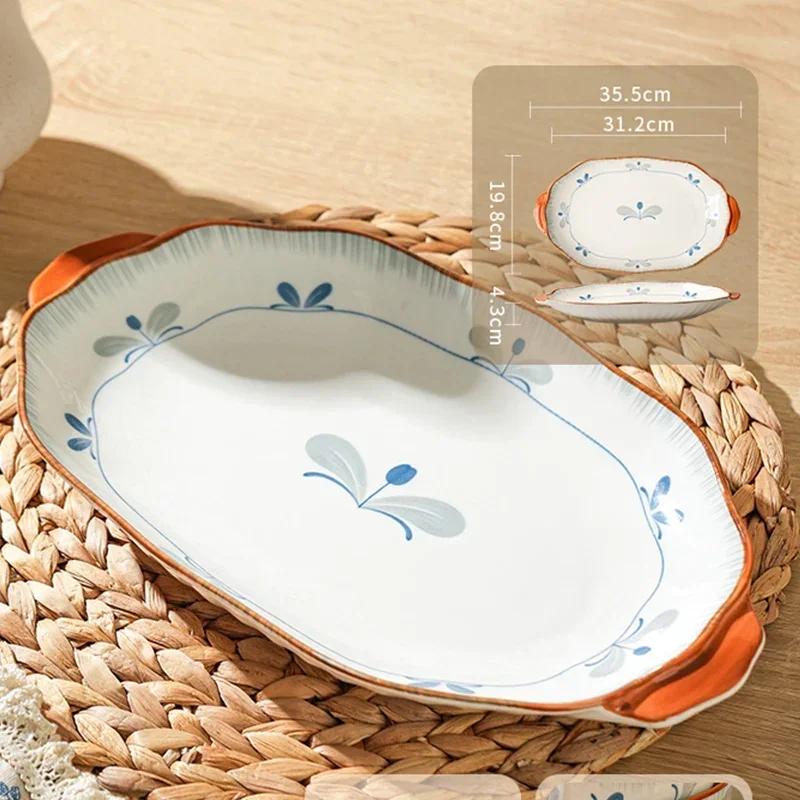 Retro Chinese Style Ceramic Plates Luxury Hotel Restaurant Fruits Salad Plate Home Delicious Dishes Fish Plate Unique Tableware