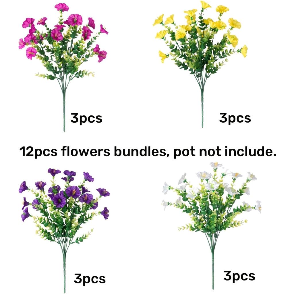 12 Bundles Faux Morning Glory - Realistic UV Resistant Artificial Flowers for Outdoor Decor, All-Season Home Decoration, Front Door Decor