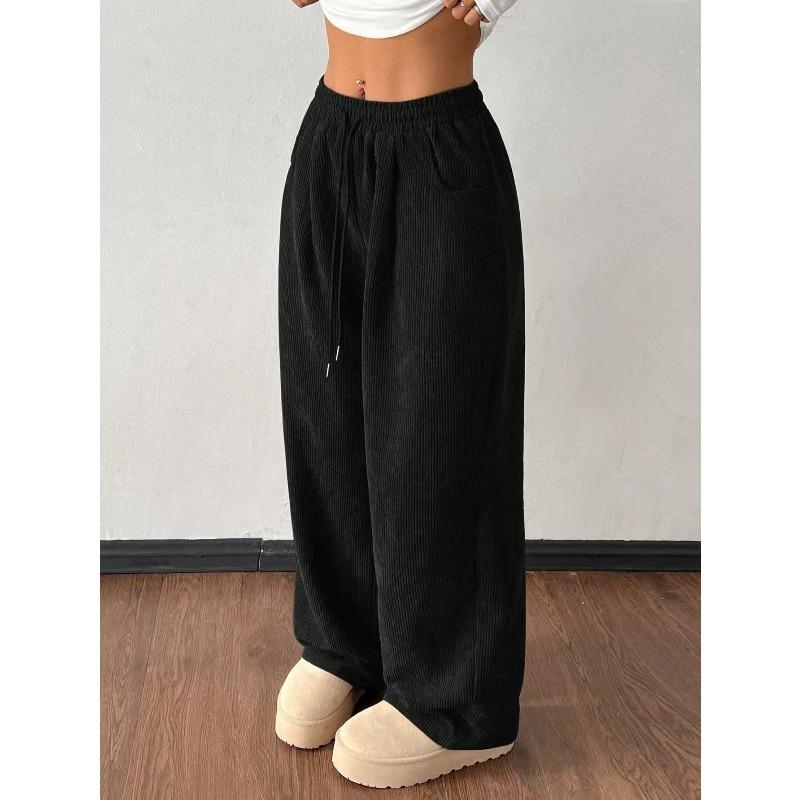 Женские осенне-зимние повседневные вельветовые прямые свободные однотонные универсальные повседневные брюки S чёрный