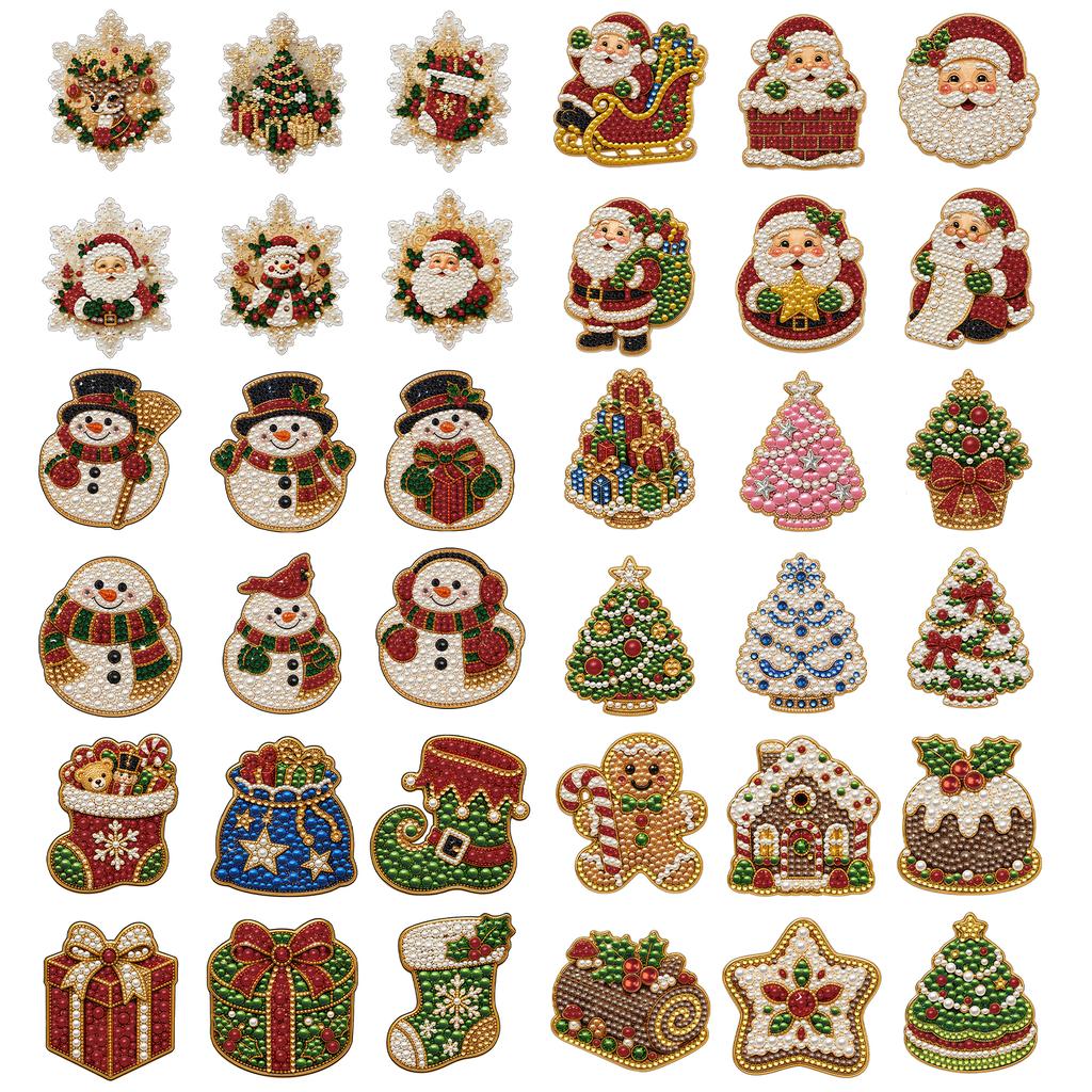 DIY Diamond Painting Fridge Magnet 6pcs Acrylic Pearl Rhinestone Holiday Resin Drill Sticker Kit