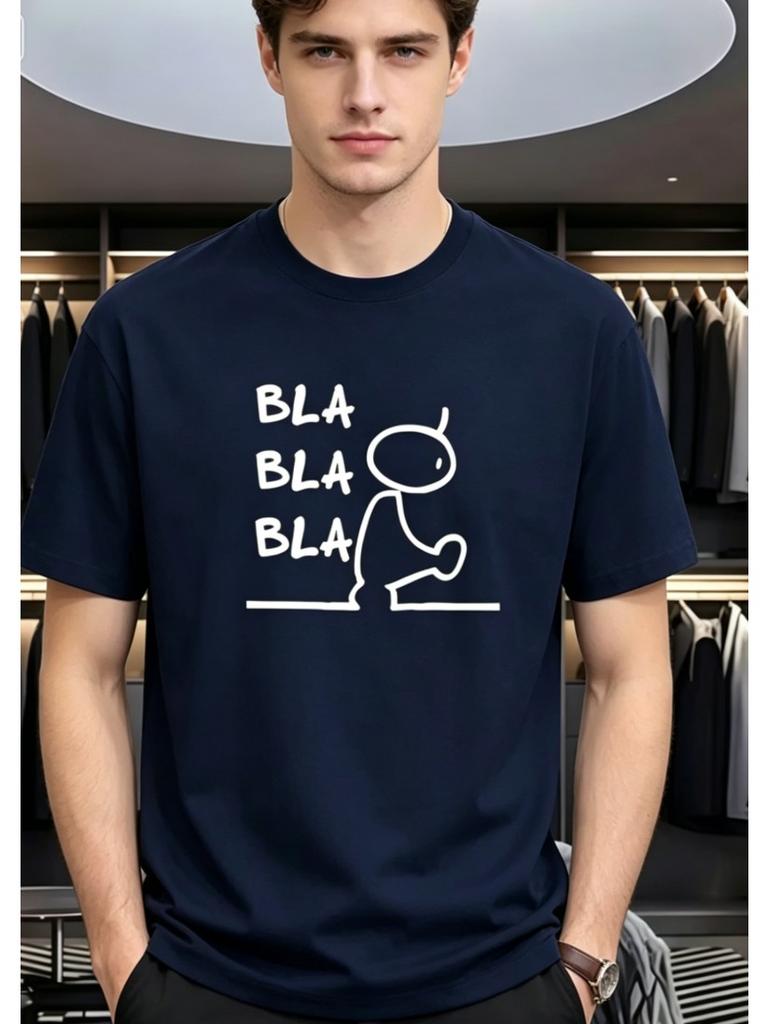 Unisexs Fun Bla Bla Bla Easy Sketch Little Person Creative Tshirt Summer Loose Round Neck Casual Daily Versatile Short Sleeve Top